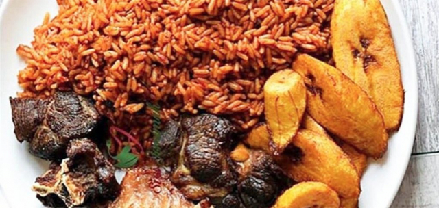 Jollof Rice with Meat and Plantain